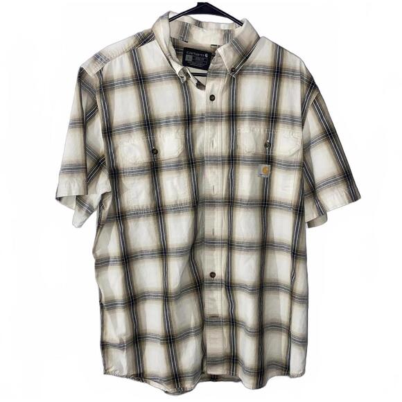 Other - Carhartt Plaid Short Sleeve Shirt Size L Loose Fit Button-Up Workwear Style